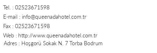 Queen Ada Hotel telefon numaralar, faks, e-mail, posta adresi ve iletiim bilgileri